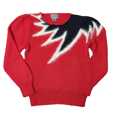 VTG Lauren Cole Knit Sweater Womens PS Red Black White Color Block Angora 80’s - Image 1 of 4