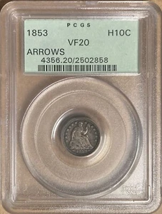 1853 PCGS VF20 Liberty Seated Half Dime H10c with Arrows Old Green Holder - OGH - Picture 1 of 2