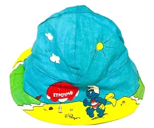 VINTAGE EL GRECO 1980s PEYO SMURFS SUMMER KID BUCKET HAT GREEK NEW RARE - Picture 1 of 4