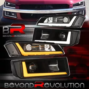 For 2002-2006 Avalanche Black LED DRL Projector Head Lights Assembly Bumper Lamp - Picture 1 of 8
