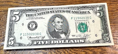 1974 $5 FRN Dramatic Offset Error VF CHRC - Image 1 of 2