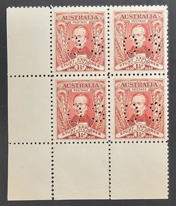 1930 Australia Blk 4x1.5d Crm red Sturt Explration stamps OS Prf Muh Cat $120+++ - Picture 1 of 2