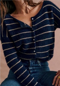 Cárdigan LAMAILLE Sezane Gaspard Azul Marino/Dorado Mohair Mezcla Alpaca Reversible M - Imagen 1 de 11