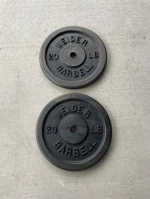 "Placas de peso Weider Barbell vintage de 20 lb estándar de 1"" 2x20 lb total 40 lb raras" Foto 1 de 4