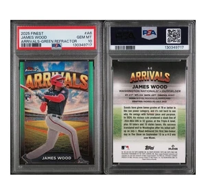 2025 Topps /75 Finest James Wood Arrivals GREEN Refractor #A-6 RC PSA 10 Pop 1 - Picture 1 of 1