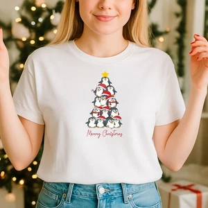 2025 Christmas unisex tshirt,Night before Christmas Family , Santa Penguins (CH) - Picture 1 of 5