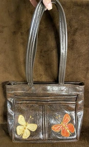 Cartera Vintage Vinilo Pesado Marrón con Bordado Mariposa **LEER - Imagen 1 de 11