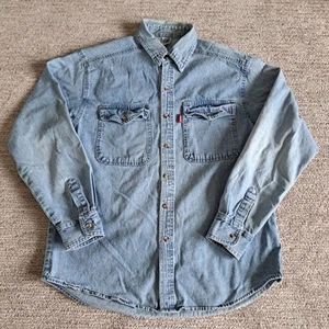80's 90's Trucker Denim Mens Size L Jean Button Down Western Cowboy Shirt - Picture 1 of 4