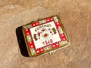 Caja de baratijas Cubanos 1868 Habana cigarros obra de arte Stogies #50 caja de pastillas de oro rojo - Imagen 1 de 5