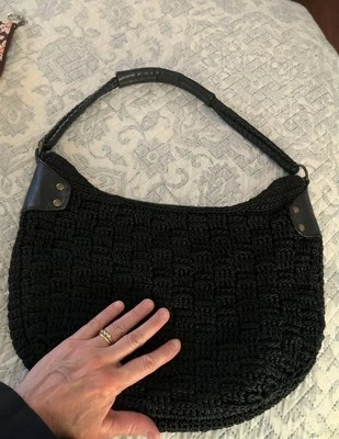 Bolso de Mano Sak Negro Cartera Tejido Mediano/Grande Hobo Bolso Resistente Calidad Cremallera Completa  Foto 1 de 4