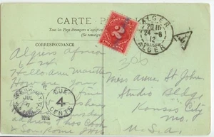 1912 Algers Algeria ppc to KC Missouri Postage Due 4 Cents - only 2ct due added - Picture 1 of 2