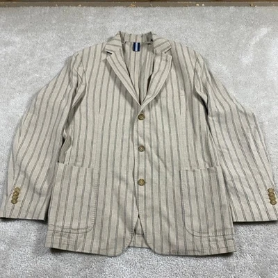 Cremieux Jacket Mens L Tan Striped Blazer Wedding Linen Preppy Lightweight - Image 1 of 4