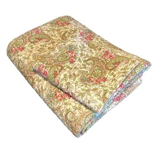 Doppeldecke Decke Bettdecke Überwurf Kissen Sham Paisley Blumen rosa grün Baumwolle - Bild 1 von 7