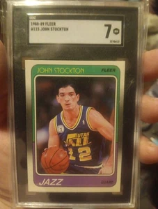 1989-90 Fleer #115 John Stockton Rookie Card SGC 7. HOT! - Picture 1 of 2