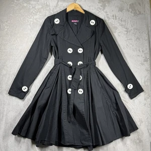 Vintage "Dimmi cosa?" Trench cappotto USA Y2K cotone nero XL bottoni giganti - Foto 1 di 14