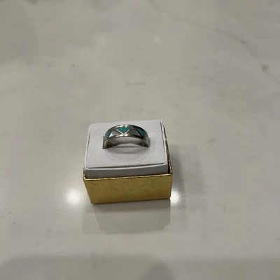ANILLO BANDA HOMBRE PLATA ESTERLINA 925 NATIVA TURQUESA Y MADREPERLA TALLA 10 Foto 1 de 4
