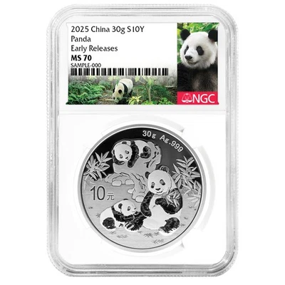 2025 10 Yuan Silver China Panda NGC MS70 ER Panda Label - Image 1 of 3