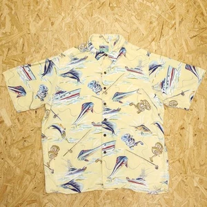 Vintage Reyn Spooner Hawaiian Aloha Shirt Mens XL Yellow Fishing Boat Marlin USA - Picture 1 of 7