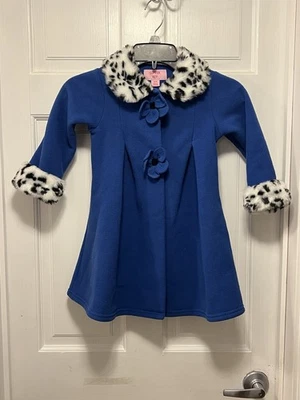 Abrigo de guisante polar azul real Copper Key con piel sintética dálmata talla 2-3 niñas Foto 1 de 4