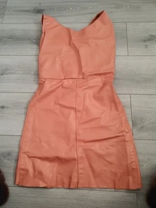 Peach Genuine Real Leather Deep Cut V Back Bodycon Short Dress 8-10 Fully Lined  - Picture 1 of 24