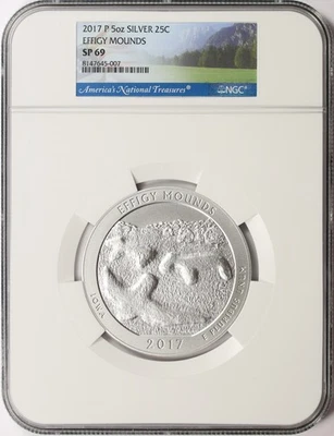 2017-P Effigy Mounds ATB 5 oz Silver Quarter 25c NGC SP69 - Image 1 of 4