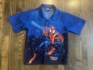 Vintage SPIDERMAN Marvel 2002 AOP All Over Print Button Up Shirt Youth 6X - Picture 1 of 5