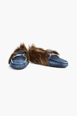 TOD'S  double t shearling-trimmed denim loafers - Bild 1 von 4