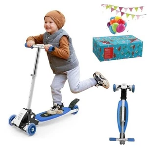 Toddler Scooter, Foldable Three Wheel Lean-to-Steer Scooter for Kids Ages Blue - Picture 1 of 8