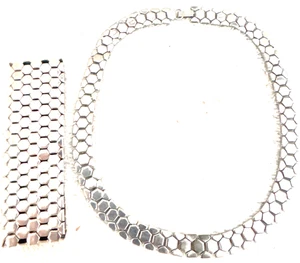 Vtg REINAD Wide Brutalist Choker Necklace Bracelet Set SILVER SNAKESKIN COUTURE - Picture 1 of 5