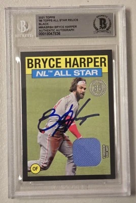 Bryce Harper Signed 2021 Topps 86 All Star Relics Card 85/199 Beckett Phillies  - Image 1 of 4