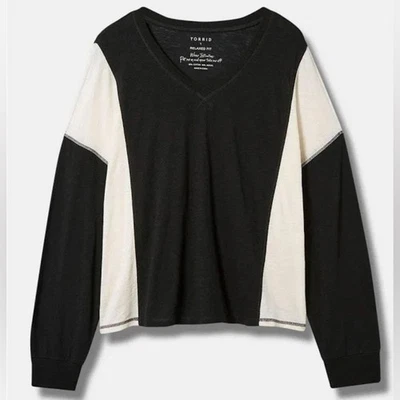 Nuevo con etiquetas Top Torrid 6X Cuello en V Manga Dolman Negro Tejido Slub Calce Relajado Para Mujer Plus Foto 1 de 4