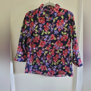 Lands End Dark Floral Preppy No Iron Collared Workwear Casual Button Up Shirt 12 - Picture 1 of 6