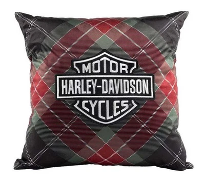 Almohada decorativa a cuadros de vacaciones con logotipo de barra y escudo bordado Harley-Davidson Foto 1 de 4