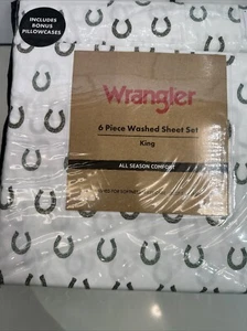 Wrangler 6 Pc Washed Sheet Set King Horseshoe Themed - Picture 1 of 2