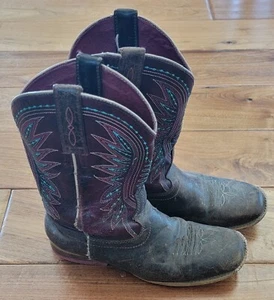 Ariat Youth Girls Cowboy Boots 1 Cowgirl Square Toe Purple Leather Western - Picture 1 of 7