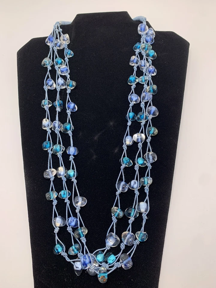 Collar llamativo turquesa con cuentas de vidrio azul aguamarina múltiples capas Foto 1 de 4