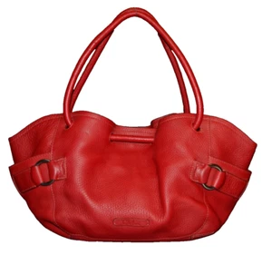 Cole Haan Red Pebble Leather Purse Double Handle Tote Handbag Large Buckle - Picture 1 of 13