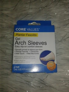 Core Values Gel Arch Sleeves Planter Fasciitis Heel Spur Comfort 1 Pair One Size - Picture 1 of 3