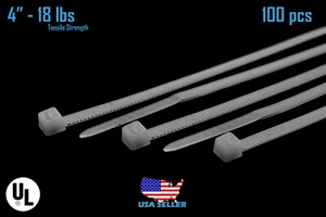 Bridas para cables 4" cremallera nailon 100 piezas blancas resistentes 18 lb lazos con cremallera resistentes a la intemperie - Imagen 1 de 9