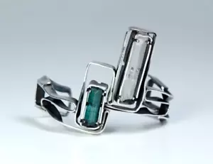 925 Silber - vintage modernist Armband - Turmalin-Indigolith - Bergkristall - Bild 1 von 10
