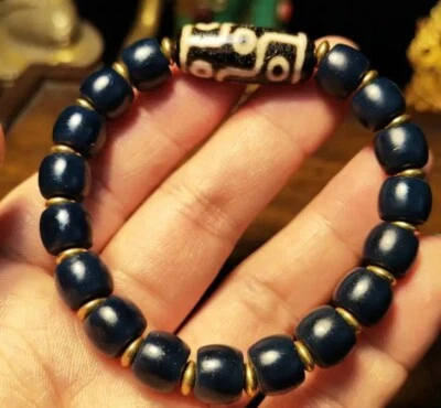 Tibetan Genuine Nine Eyes Heaven Pearl Ran Agate  Men Women Bracelet Multi Treas - Image 1 of 4