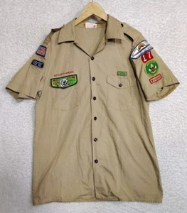 Vintage Boy Scouts Of America Assistant Scoutmaster Uniform Shirt w/ Patches M - Picture 1 of 10