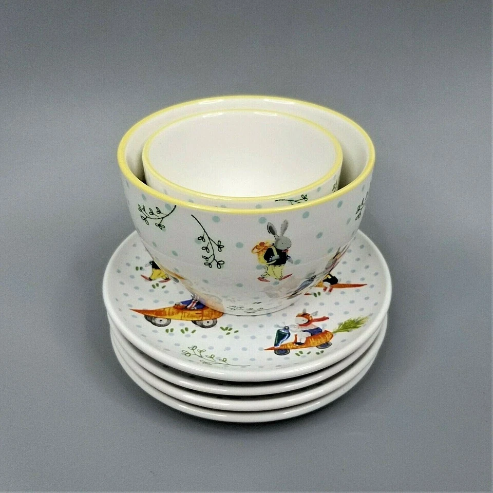 Artículos para el hogar de firma cuencos aperitivos platos de postre conejito conejo zanahoria lunares Foto 1 de 4