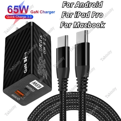 For Android iPad Macbook Pro 65W GaN Fast Charger Power Adapter USB Type C Cable - Image 1 of 4