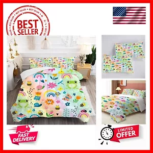 Rainbow Comforter Sets Twin Size Cartoon Floral Frogs Bedding Set for Girls K... - Picture 1 of 9