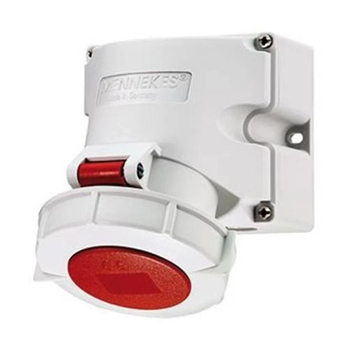 1 x Mennekes IP67 Red Wall Mount 4P Industrial Power Socket, Rated At 32A, 400 V - Image 1 of 1