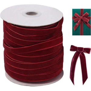 50 Yard 10mm Red Velvet Ribbon Soft Christmas Ribbons Roll - Picture 1 of 13