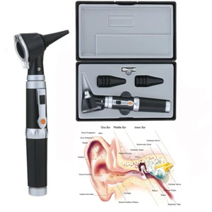 New Fiber Optic Otoscope Ophthalmoscope Examination LED Diagnostic ENT Set Black - Picture 1 of 12