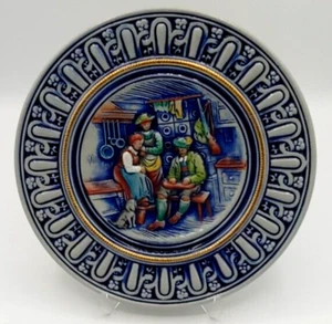 GERZIT West Germany Gerz Blue Embossed Stoneware Hanging Wall Plate 7.25 In - Picture 1 of 6