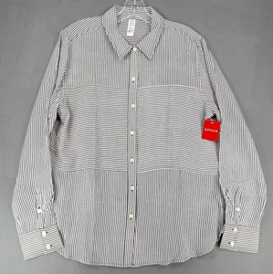 New Spanx 100% Silk Button-Down Shirt Size Large Cedar True Ivory Stripe - Picture 1 of 8